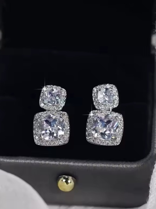 Neiman Marcus Jewelry - White Rhodium Double Cushion Halo Drop Earrings
